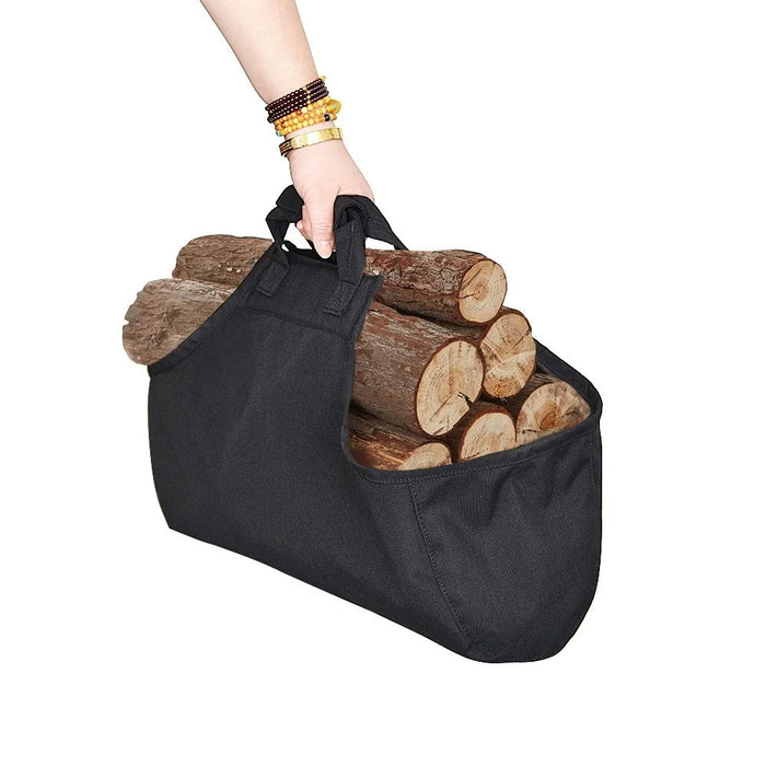 LUCKSTONE CHSNB-001-BK Firewood Storage Bag Large Handbag Wood Burning Stove Fireplace Accessories - 3