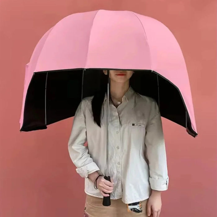 Creative Helmet Umbrella for Outdoor Sun Rain Protection Black Vinyl Coating Dual Use Parasol - Pink - 2