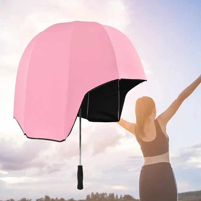 Creative Helmet Umbrella for Outdoor Sun Rain Protection Black Vinyl Coating Dual Use Parasol - Pink - 3