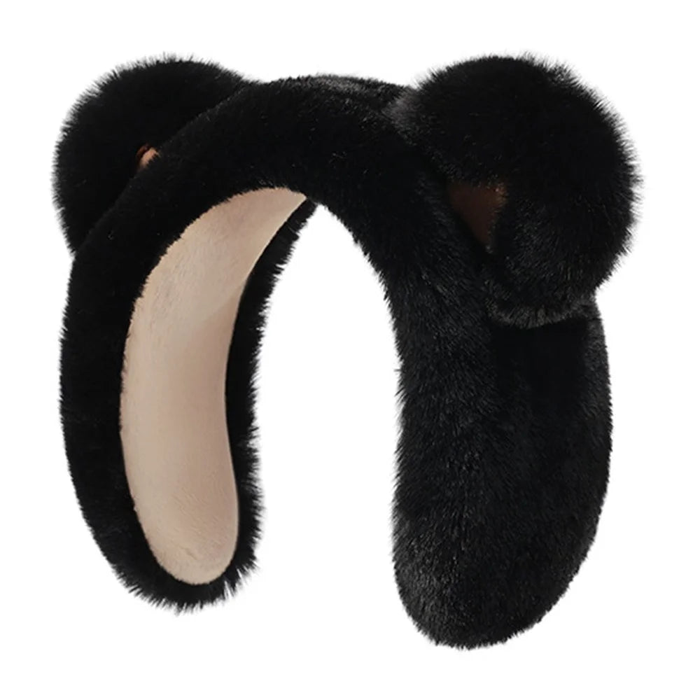 DEZ45 Cute Cartoon Bear Ears Thick Plush Winter Earmuffs for Women Windproof Ear Warmers - Black - 1