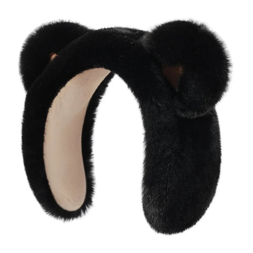 DEZ45 Cute Cartoon Bear Ears Thick Plush Winter Earmuffs for Women Windproof Ear Warmers - Black - 1