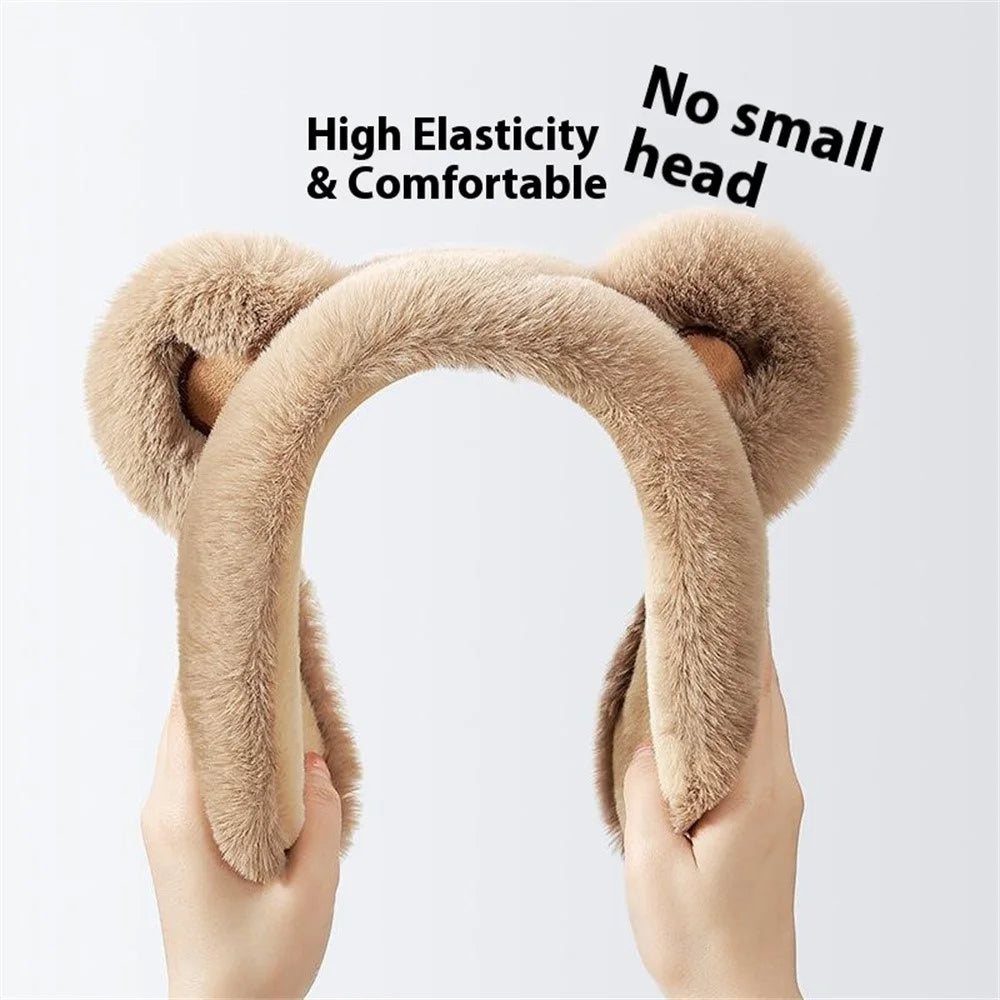 DEZ45 Cute Cartoon Bear Ears Thick Plush Winter Earmuffs for Women Windproof Ear Warmers - Black - 2