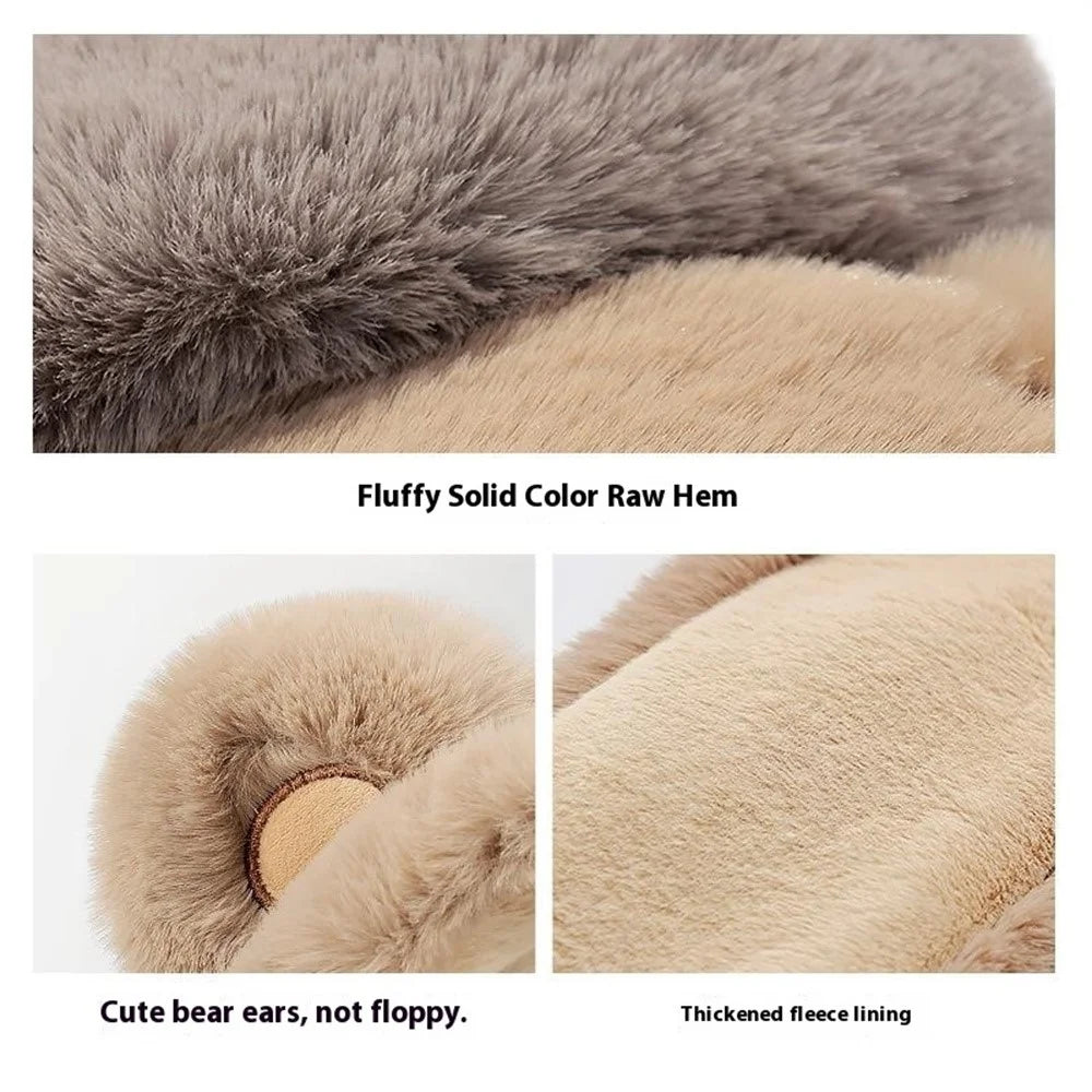 DEZ45 Cute Cartoon Bear Ears Thick Plush Winter Earmuffs for Women Windproof Ear Warmers - Black - 3