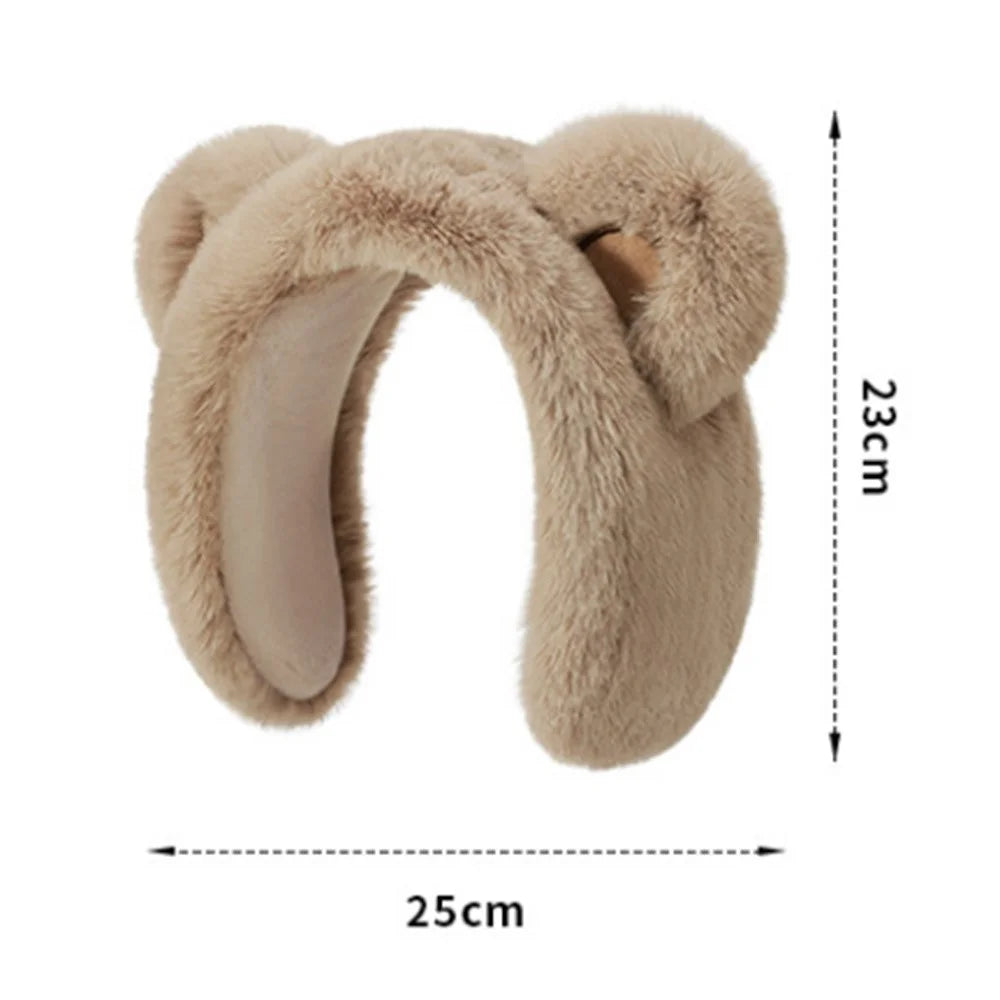 DEZ45 Cute Cartoon Bear Ears Thick Plush Winter Earmuffs for Women Windproof Ear Warmers - Black - 4