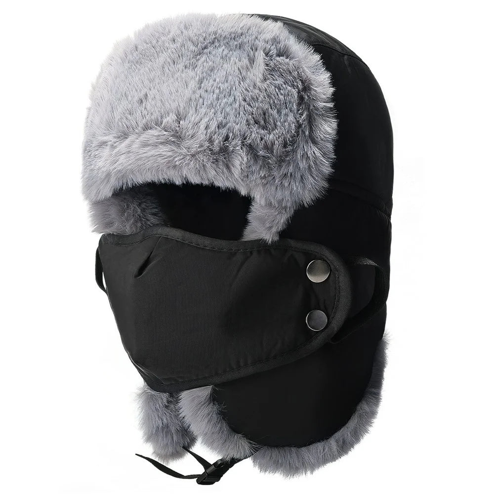 Winter Trapper Hat Thick Fleece Lined Ear Flap Windproof Cap for Men Outdoor Cycling  /  Hiking - Black - 1