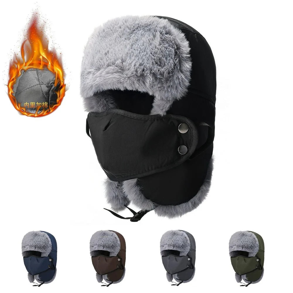 Winter Trapper Hat Thick Fleece Lined Ear Flap Windproof Cap for Men Outdoor Cycling  /  Hiking - Black - 2