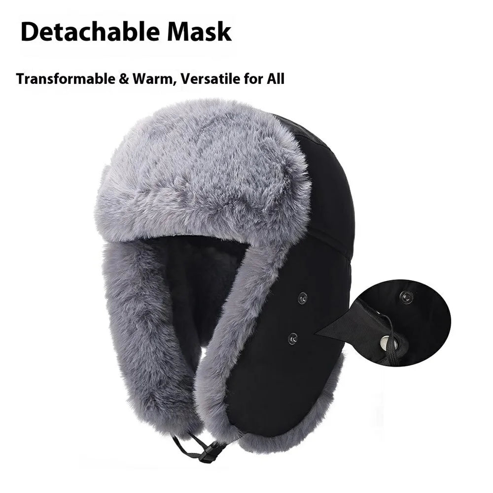Winter Trapper Hat Thick Fleece Lined Ear Flap Windproof Cap for Men Outdoor Cycling  /  Hiking - Black - 3