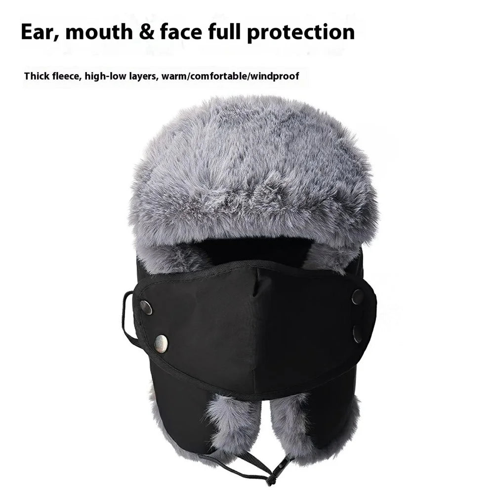 Winter Trapper Hat Thick Fleece Lined Ear Flap Windproof Cap for Men Outdoor Cycling  /  Hiking - Black - 4