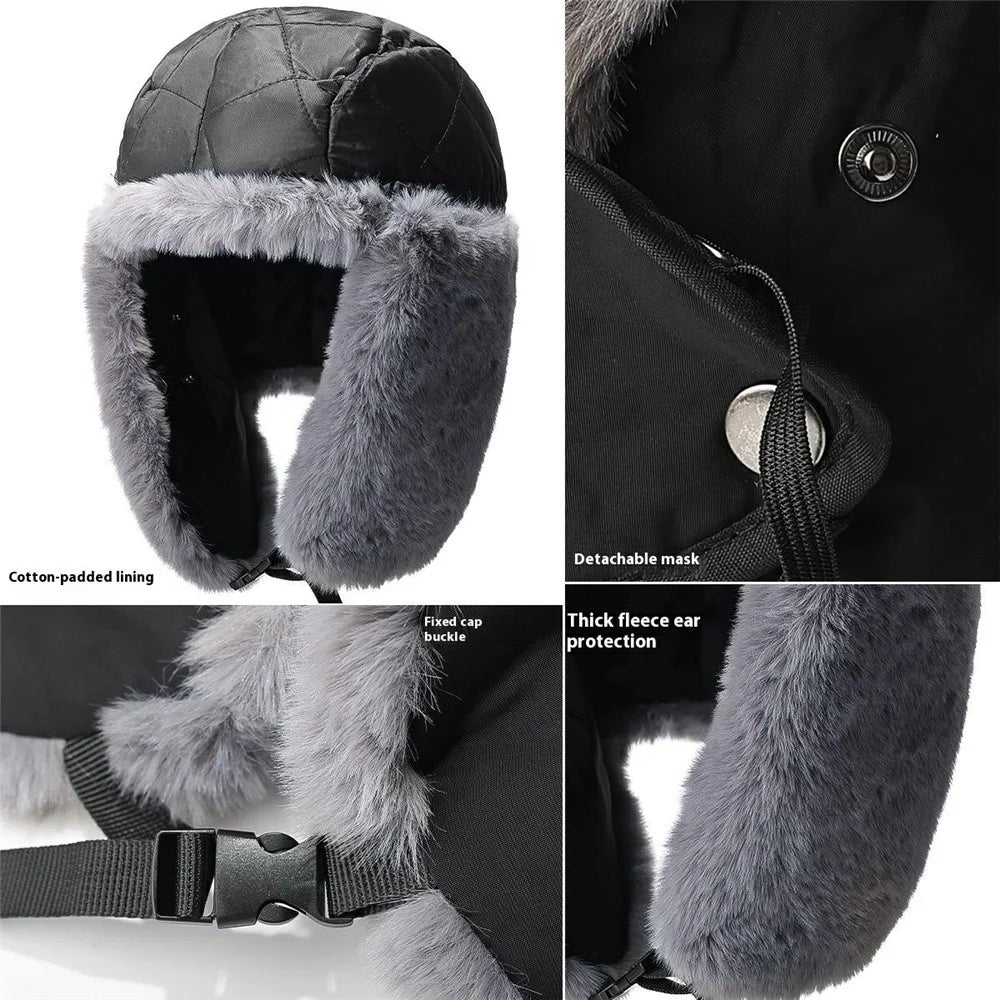 Winter Trapper Hat Thick Fleece Lined Ear Flap Windproof Cap for Men Outdoor Cycling  /  Hiking - Black - 5