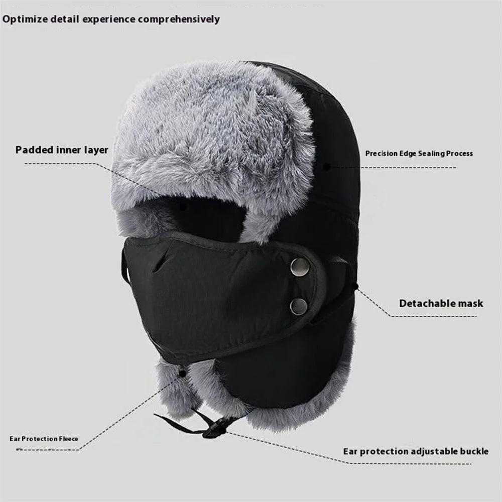 Winter Trapper Hat Thick Fleece Lined Ear Flap Windproof Cap for Men Outdoor Cycling  /  Hiking - Black - 7