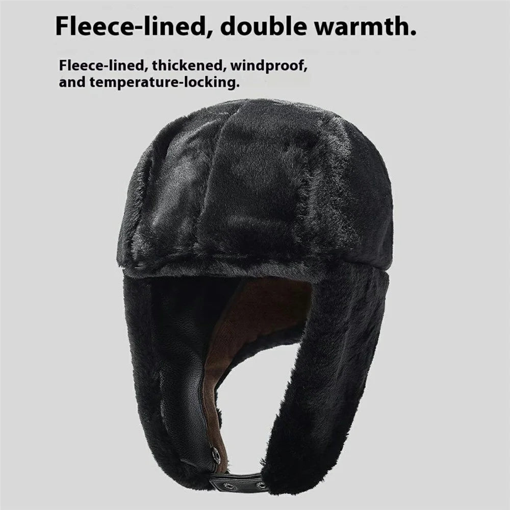 Winter PU Trapper Hat Outdoor Windproof Ski Cap Ear Flap Protection Thickened Fleece Lined Warm Hat - Brown - 7