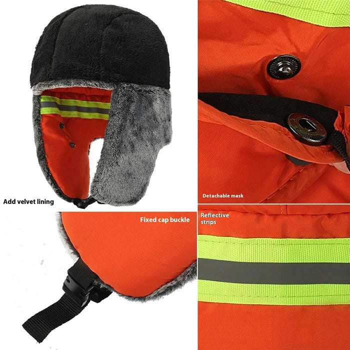 Winter Safety Hat with Reflective Strips Fleece Lined Trapper Hat Warm Protective Headwear for Outdoor - Orange - 4