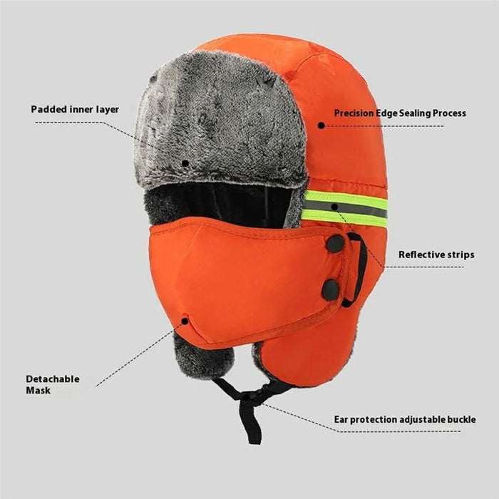 Winter Safety Hat with Reflective Strips Fleece Lined Trapper Hat Warm Protective Headwear for Outdoor - Orange - 6
