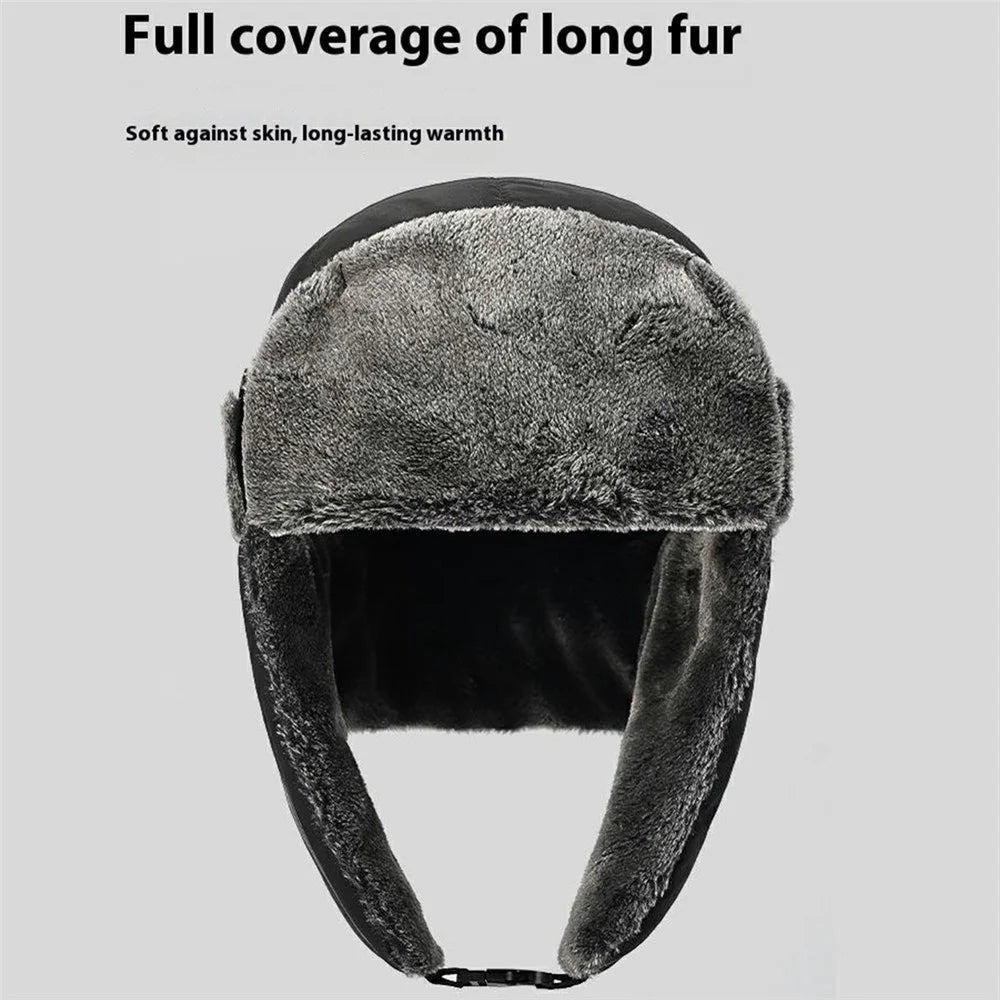 Winter Trapper Hat Fleece Lined Thick Warm Cycling Ear Protection Cap Outdoor Windproof Ski Aviator Hat - Navy Blue - 4