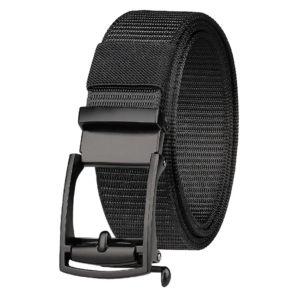 CH097 125cm Automatic Buckle Belt for Men Holeless Business Casual Nylon Woven Belt - Black - 1