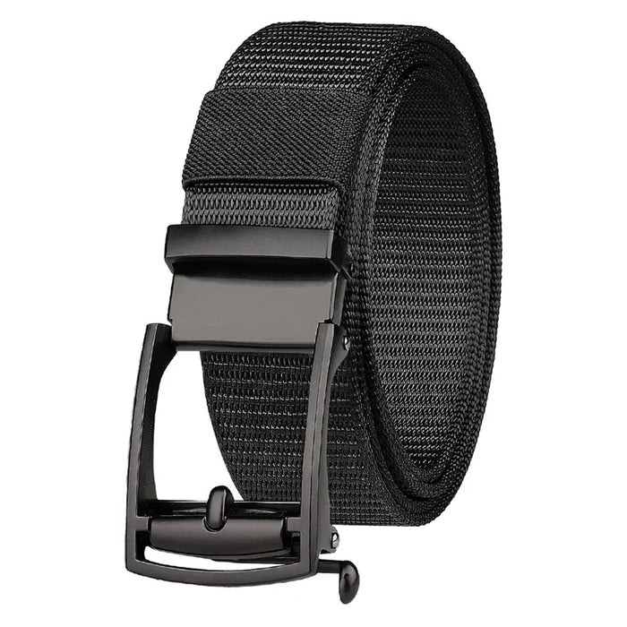 CH097 125cm Automatic Buckle Belt for Men Holeless Business Casual Nylon Woven Belt - Black - 1