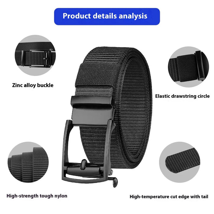 CH097 125cm Automatic Buckle Belt for Men Holeless Business Casual Nylon Woven Belt - Black - 2