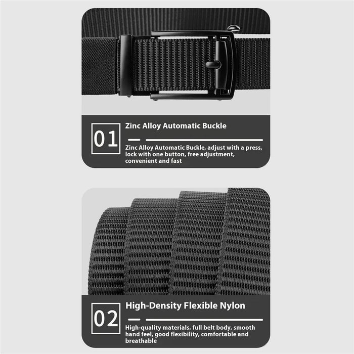 CH097 125cm Automatic Buckle Belt for Men Holeless Business Casual Nylon Woven Belt - Black - 4