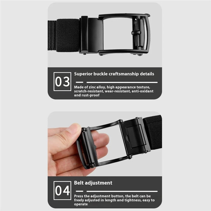 CH097 125cm Automatic Buckle Belt for Men Holeless Business Casual Nylon Woven Belt - Black - 5