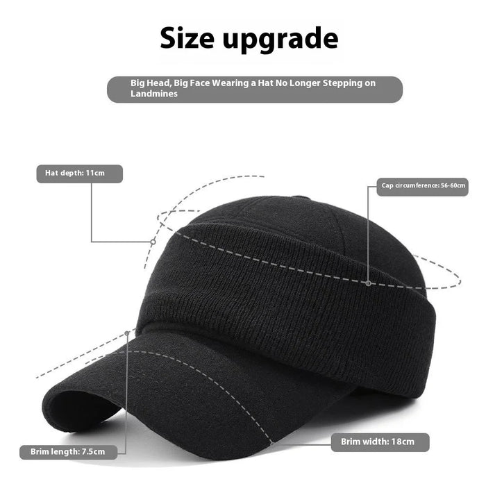 Men Baseball Cap Ear Protection Wool Windproof Warm Hat Winter Outdoor Hat - Black - 4