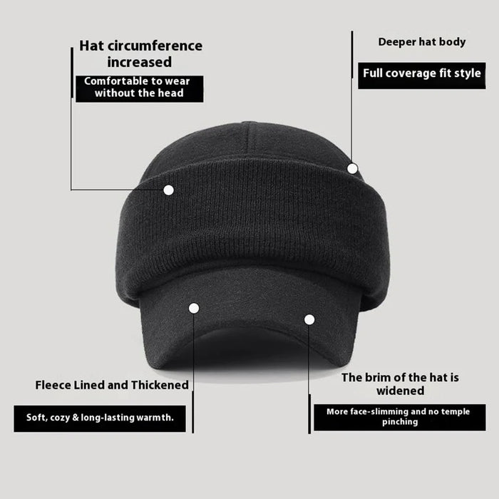 Men Baseball Cap Ear Protection Wool Windproof Warm Hat Winter Outdoor Hat - Black - 5