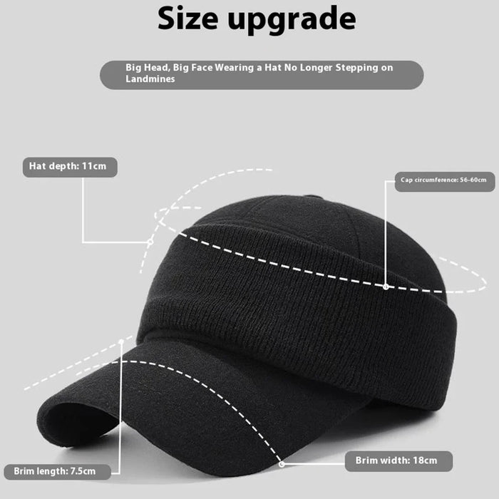 Men Baseball Cap Ear Protection Wool Windproof Warm Hat Winter Outdoor Hat - Black - 6