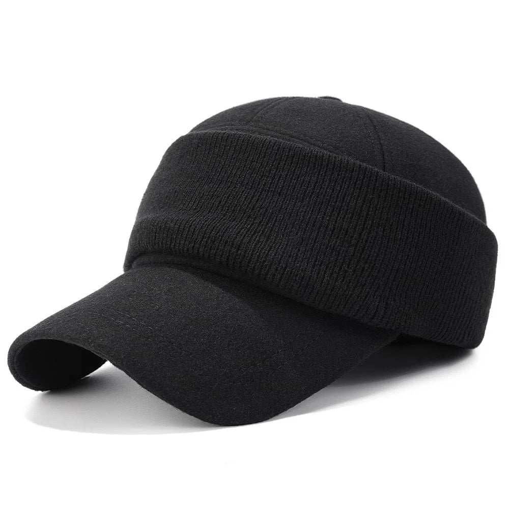 Winter Baseball Cap for Middle Aged and Elderly Outdoor Thermal Fleece Lined Ear Protection Hat - Black - 1