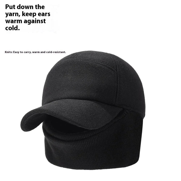 Winter Baseball Cap for Middle Aged and Elderly Outdoor Thermal Fleece Lined Ear Protection Hat - Black - 2