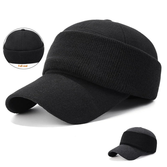 Winter Baseball Cap for Middle Aged and Elderly Outdoor Thermal Fleece Lined Ear Protection Hat - Black - 3