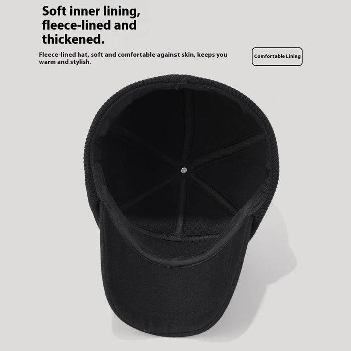 Winter Baseball Cap for Middle Aged and Elderly Outdoor Thermal Fleece Lined Ear Protection Hat - Black - 7
