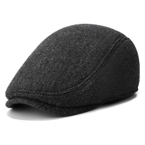 Wool Newsboy Cap for Seniors Ear Flap Warm Peaked Hat Outdoor Cold Protection Dad Hat - 1