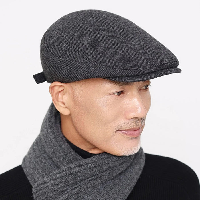 Wool Newsboy Cap for Seniors Ear Flap Warm Peaked Hat Outdoor Cold Protection Dad Hat - 2