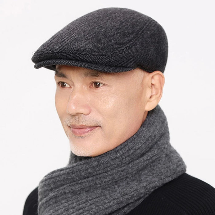 Wool Newsboy Cap for Seniors Ear Flap Warm Peaked Hat Outdoor Cold Protection Dad Hat - 3