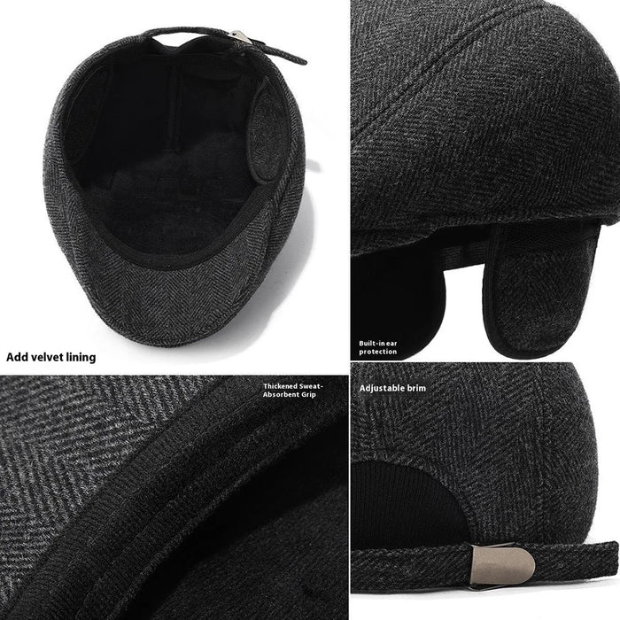 Wool Newsboy Cap for Seniors Ear Flap Warm Peaked Hat Outdoor Cold Protection Dad Hat - 5