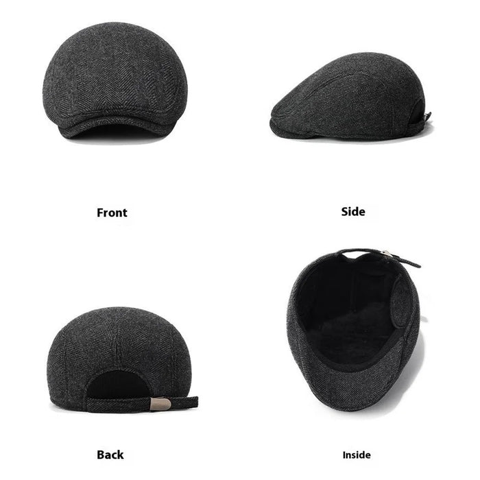 Wool Newsboy Cap for Seniors Ear Flap Warm Peaked Hat Outdoor Cold Protection Dad Hat - 6