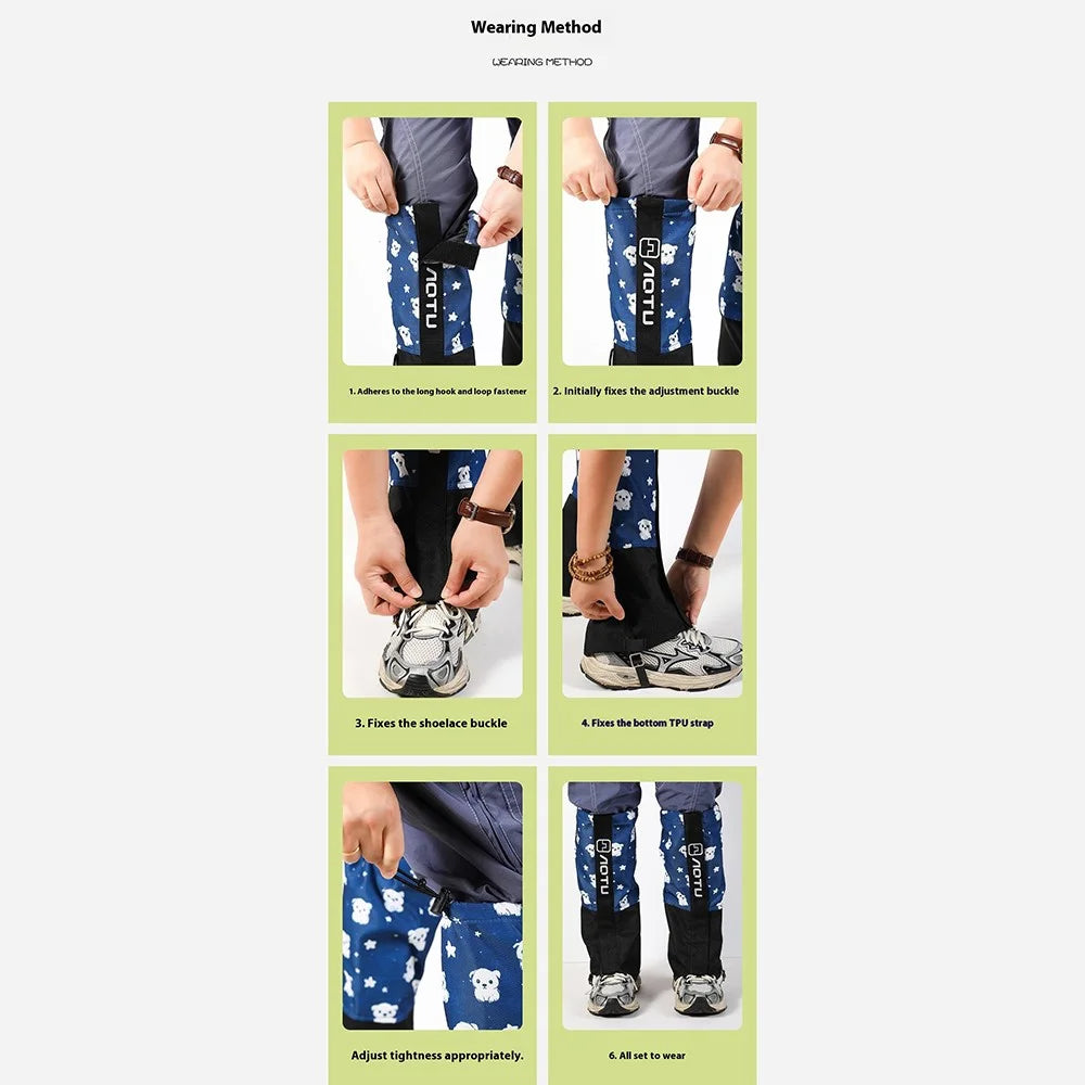 AOTU AT8009 For Children Outdoor Hiking Gaiters Cartoon Animal Pattern Anti Sand Snow Boot Covers - Cat - 7