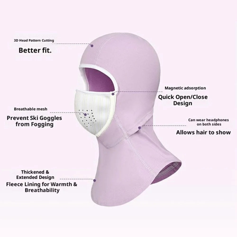 DRTJ02 Magnetic Windproof Ski Balaclava for Kids Winter Outdoor Riding Thermal Face Mask Hood - Purple / XS - 2
