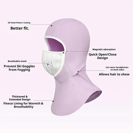 DRTJ02 Magnetic Windproof Ski Balaclava for Kids Winter Outdoor Riding Thermal Face Mask Hood - Purple / XS - 2