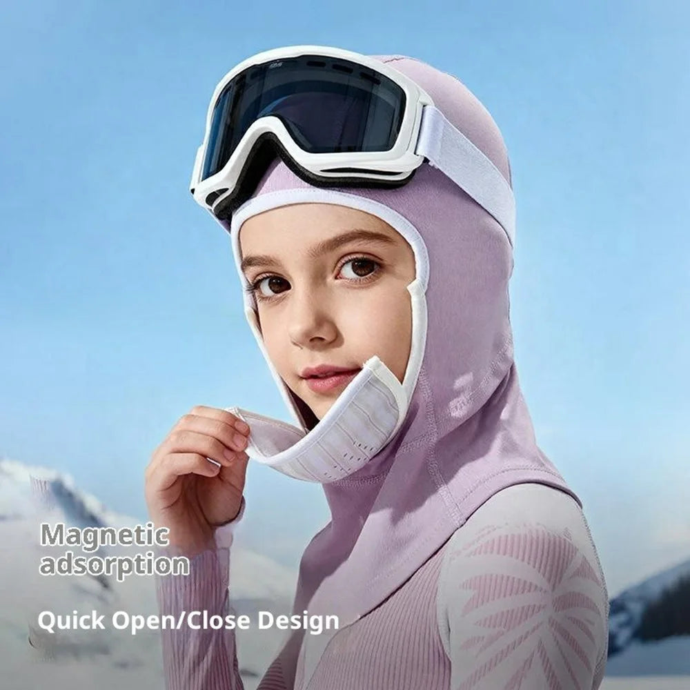 DRTJ02 Magnetic Windproof Ski Balaclava for Kids Winter Outdoor Riding Thermal Face Mask Hood - Purple / XS - 3