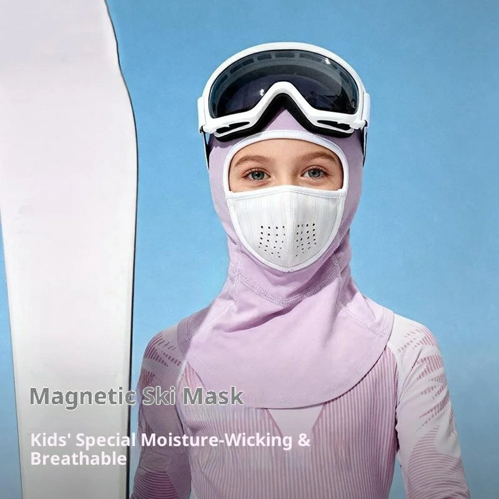 DRTJ02 Magnetic Windproof Ski Balaclava for Kids Winter Outdoor Riding Thermal Face Mask Hood - Purple / XS - 4