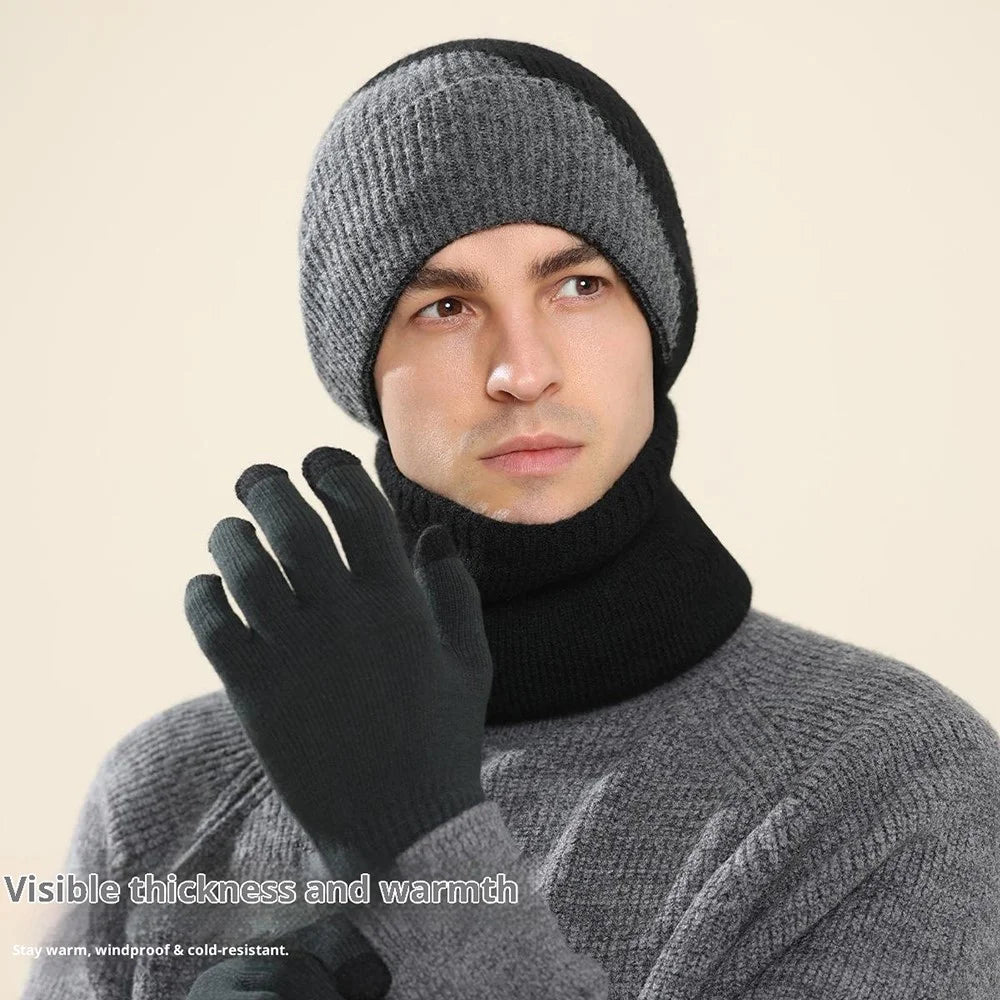 3Pcs / Set Winter Windproof Knitted Gloves Elastic Beanie Hat and Neck Warmer for Outdoor Skiing Cycling - Light Grey - 5