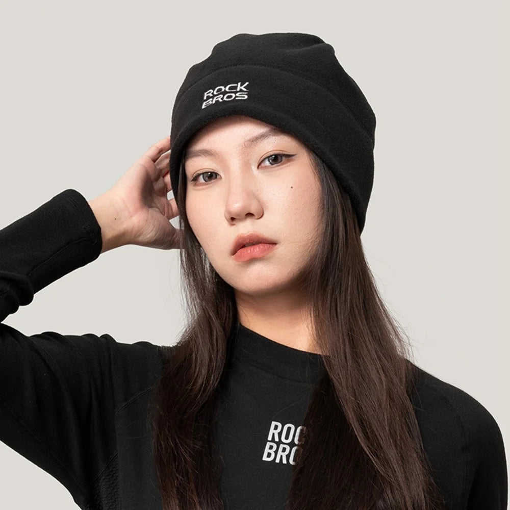 ROCKBROS 3 in 1 Beanie Cap with Adjustable Drawstring Winter Neck Gaiter Thermal Face Mask for Outdoor Sports, 11240020 M012 - Black - 3
