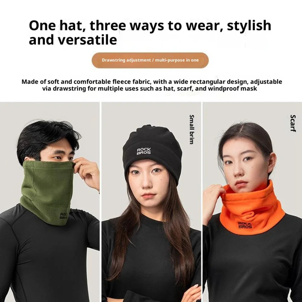 ROCKBROS 3 in 1 Beanie Cap with Adjustable Drawstring Winter Neck Gaiter Thermal Face Mask for Outdoor Sports, 11240020 M012 - Black - 6