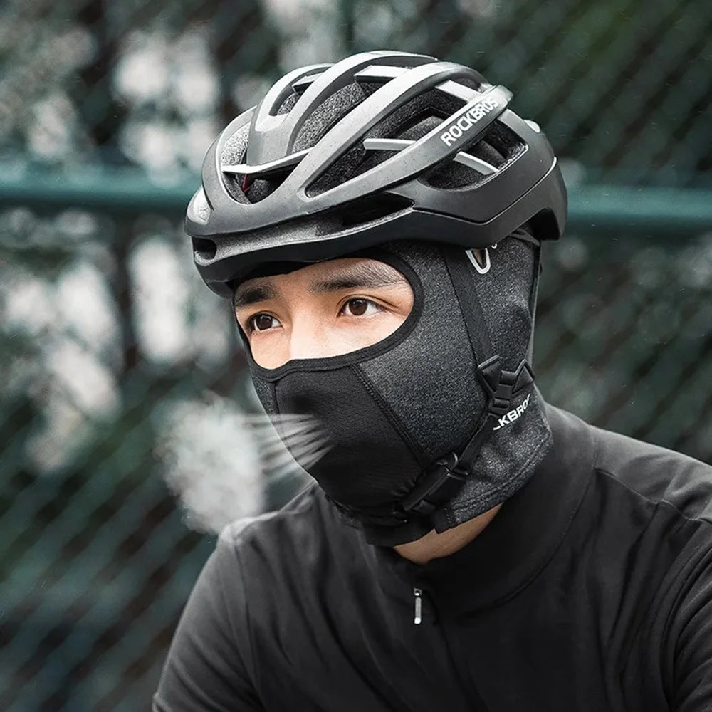 ROCKBROS Windproof Motorcycle Balaclava Warm Fleece Full Face Mask Breathable Elastic Hood - Black / with Glasses Hole - 2