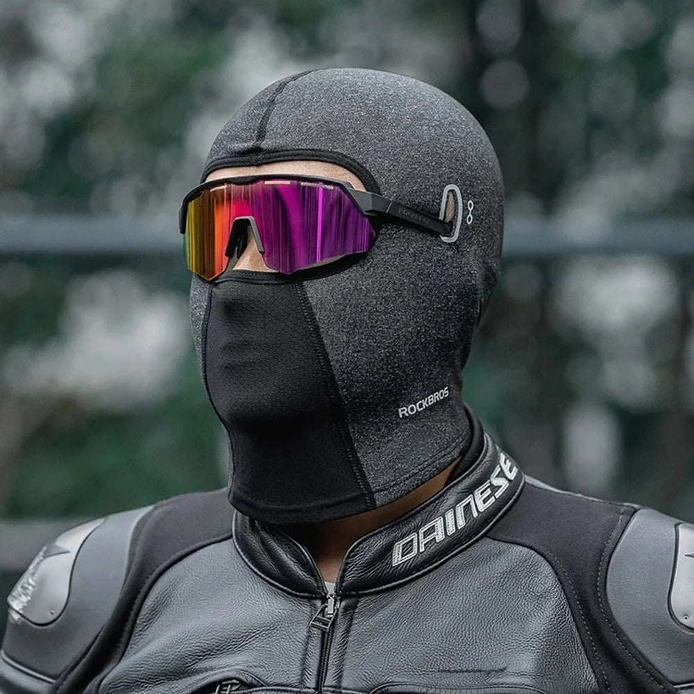 ROCKBROS Windproof Motorcycle Balaclava Warm Fleece Full Face Mask Breathable Elastic Hood - Black / with Glasses Hole - 3