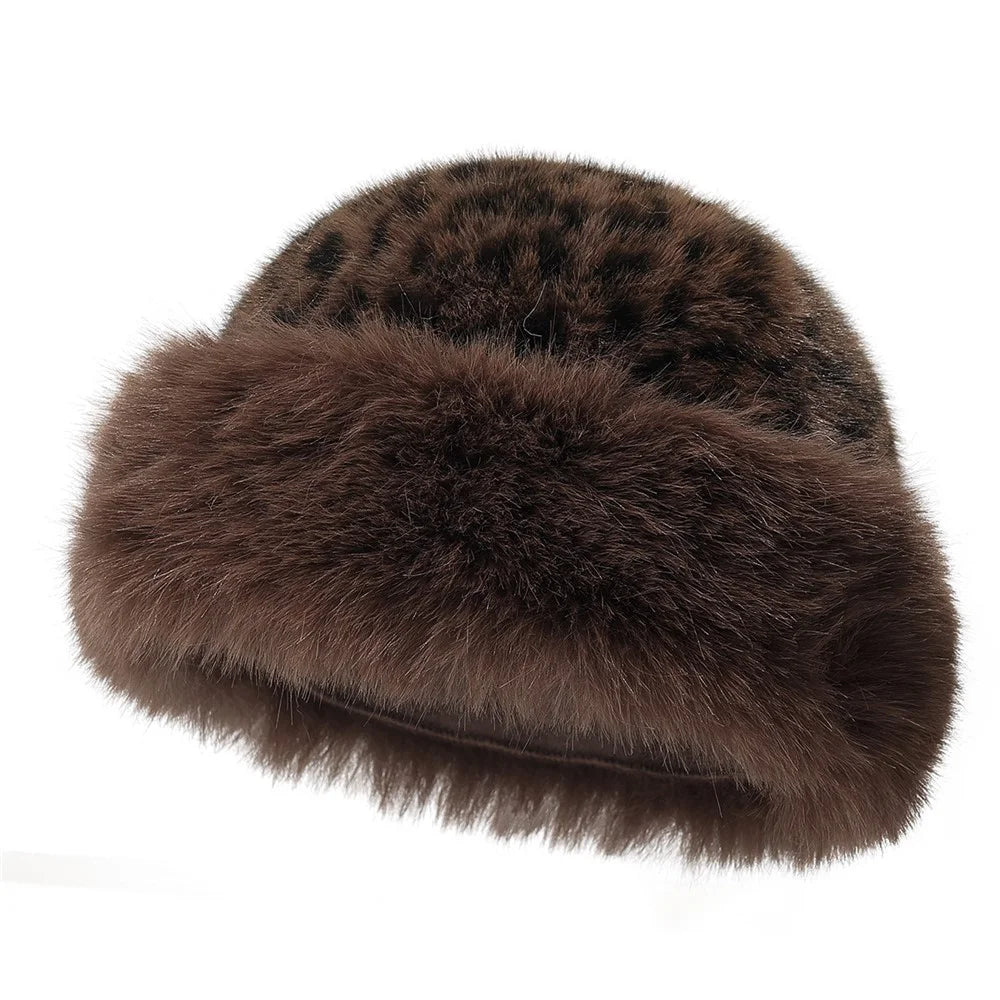Winter Windproof Faux Mink Fur Mongolian Hat Fashion Leopard Print Ear Protection Hat - Big Leopard - 1