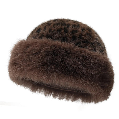 Winter Windproof Faux Mink Fur Mongolian Hat Fashion Leopard Print Ear Protection Hat - Big Leopard - 1
