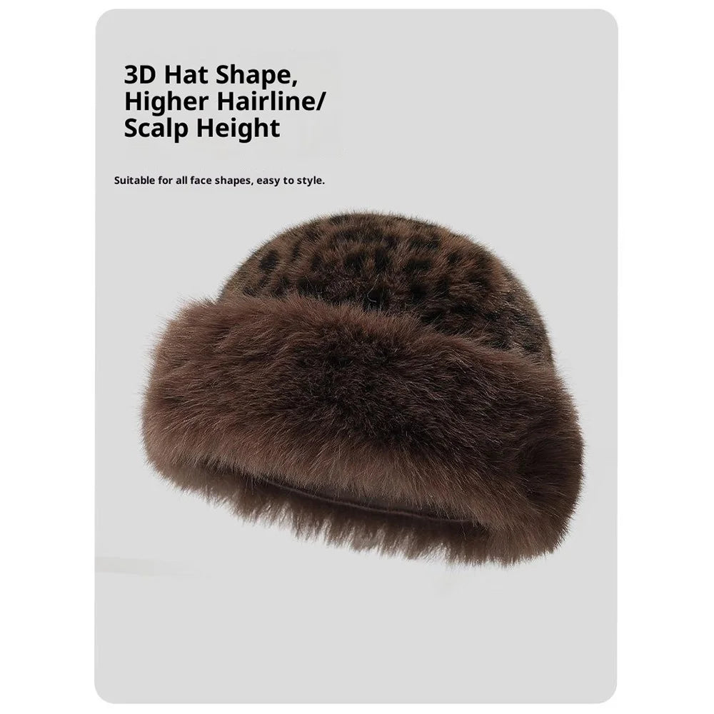 Winter Windproof Faux Mink Fur Mongolian Hat Fashion Leopard Print Ear Protection Hat - Big Leopard - 2