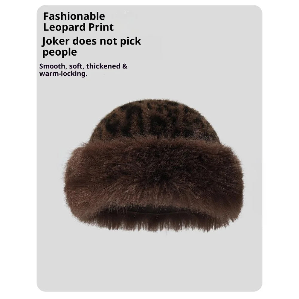 Winter Windproof Faux Mink Fur Mongolian Hat Fashion Leopard Print Ear Protection Hat - Big Leopard - 3
