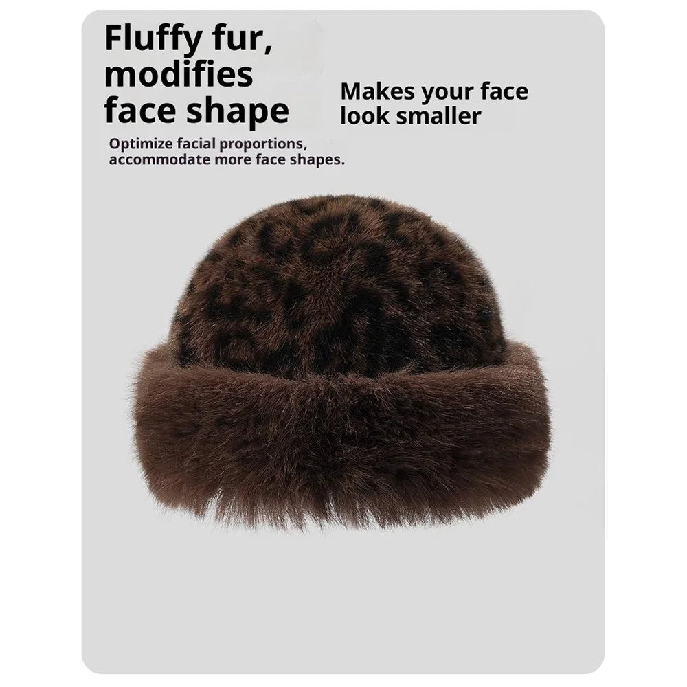 Winter Windproof Faux Mink Fur Mongolian Hat Fashion Leopard Print Ear Protection Hat - Big Leopard - 4